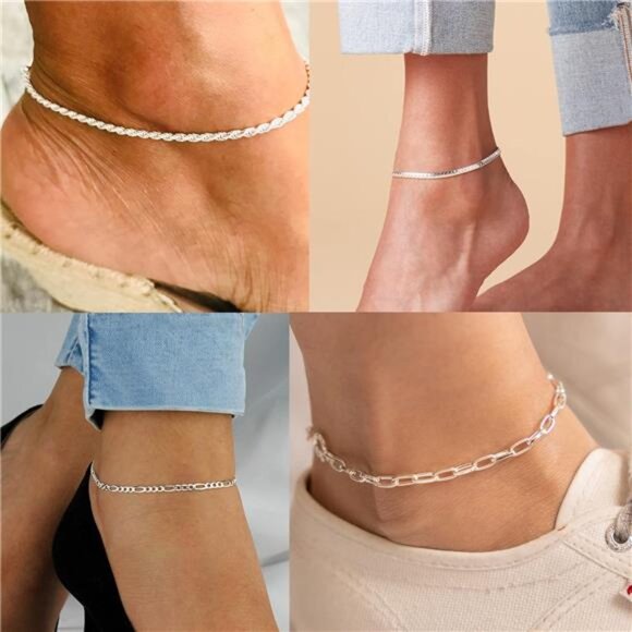 14K Gold/Sterling Silver Plated Anklet Bracelets for Women Waterproof Plus Size - Picture 2 of 7